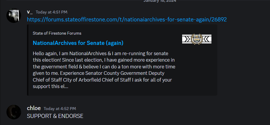 NationaIArchives for Senate (again) - Speeches - State of Firestone Forums