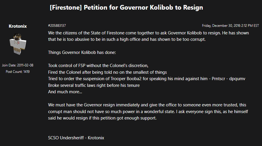 Resign Kolibob!
